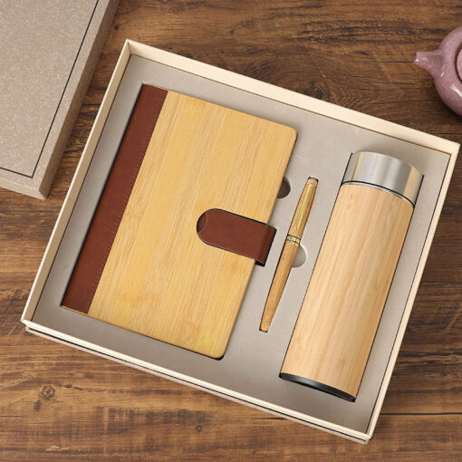 bamboo notebook pen and bottle gift set